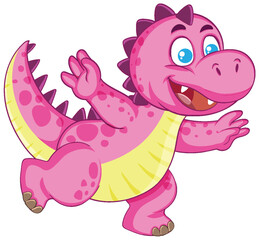 Happy Pink Cartoon Dinosaur Running with Open Arms