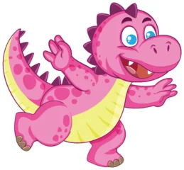 Fotobehang Kids Happy Pink Cartoon Dinosaur Running with Open Arms  © GraphicsRF