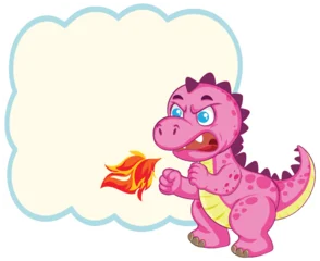 Fotobehang Kids Angry Pink Cartoon Dinosaur Breathing Fire with Speech Bubble  © GraphicsRF