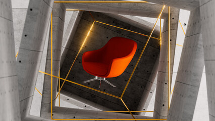 Modern armchair as a focal decoration in a striking concrete structure