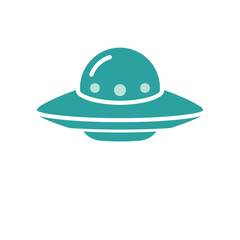 Fototapeta premium Futuristic Teal Flying Saucer Icon on White Background