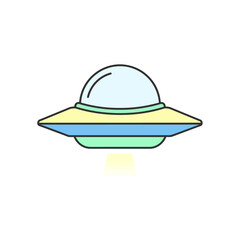 Fototapeta premium Retro UFO Flying Saucer cartoon illustration with light beam on white background