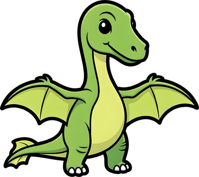 Green Winged Dimorphodon Cartoon Dinosaur
