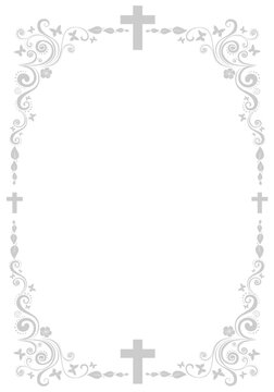  Baptism Card Design with Cross. Christening. First Communion. Happy Easter greeting card, banner, postcard template, vintage style. Obituary memorial lettering and floral ornament with cross isolated
