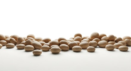 Pile of Japanese peanuts on a white background, ideal for food photography projects