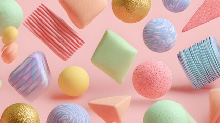 playful colorful 3D shapes floating on pastel background, creative design aesthetic