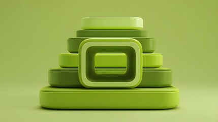 neon green futuristic objects stacked geometrically, modern product design concept