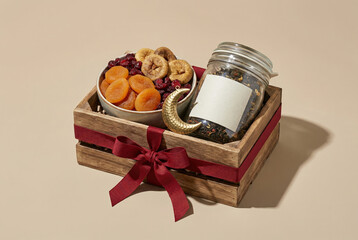 Eid al Fitr gift box with dried fruits and tea