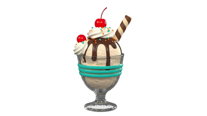 Creamy Ice Cream Sundae with Cherries and Chocolate Drizzle