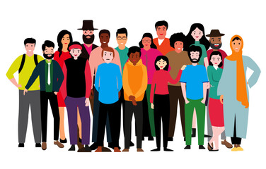 Obraz premium large diverse group of people standing together colorful illustration