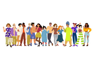 Obraz premium large diverse group of people standing together colorful illustration