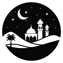 ramadan night landscape vector on white background