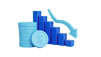 Financial Downturn: Falling Bars Graph with Coins