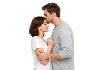 Romantic Kiss on Forehead on White Background