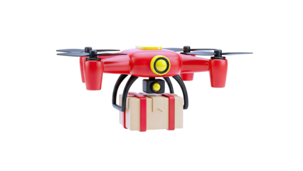 Red Drone Delivering a Package