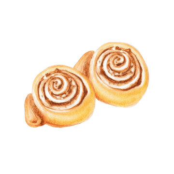 Watercolor Cinnamon Rolls Illustration on White