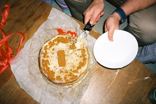 Cutting Birthday Cookie Cake
