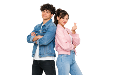 Trendy Young Couple Back-to-Back on White Background