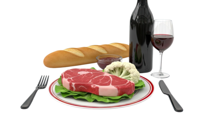 Steak Dinner with Wine and Bread