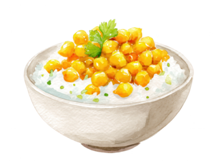 Watercolor Chickpea Curry and Rice Bowl Illustration
