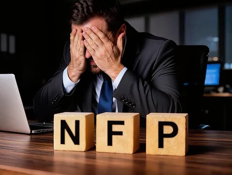 Trader feel worry when NFP data announce ,he sit on the working desk , cameray shift focus foreground to man in background