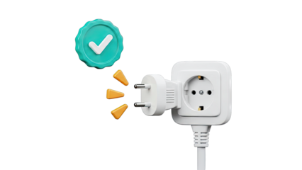 Electrical Plug Connected to Socket with Checkmark Seal