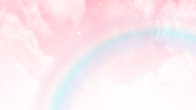 Pink sky with rainbow effect background. Pink sky with white clouds. valentine's day sweet dream background love and happiness