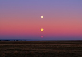 茜空に浮かぶ三つの月