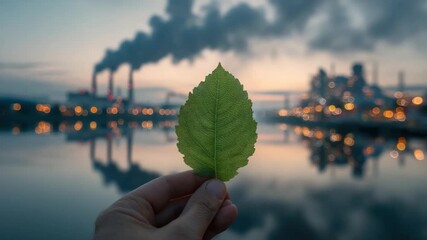 Eco-Consciousness in the Industry: A solitary leaf stands as a potent symbol of environmental consciousness.