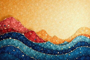 Modern wave pattern on aged Japanese paper background , simple, organic, pattern