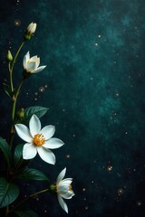 Moody floral backdrop; dark academia, gothic, white blooms, abstract, vintage, mysterious, light, white flowers, wallpaper