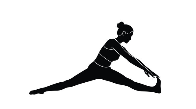 Woman performing a side split yoga pose a striking black silhouette