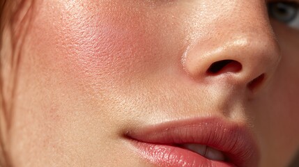 Fototapeta premium Cheek mockup aesthetic template with peach blush and radiant glow cosmetic
