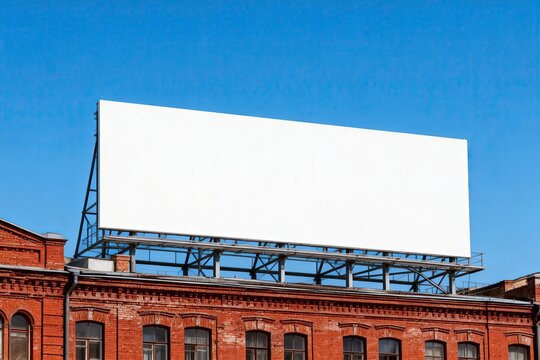Large white billboard on brick building