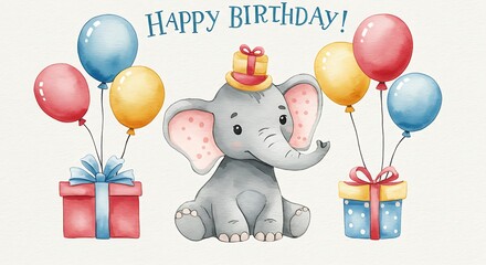 水彩の象の誕生日祝い