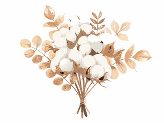 Watercolor illustration of a bouquet featuring cotton and delicate foliage