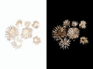 A striking visual comparison of firework bursts on white and black backgrounds