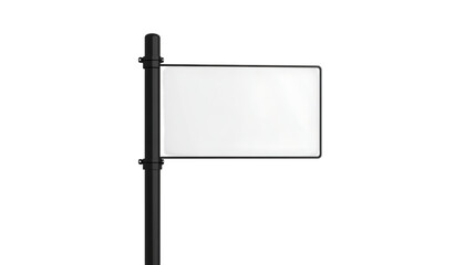 Empty white rectangular sign on a black pole a clean 3D render for custom branding text or advertising messages