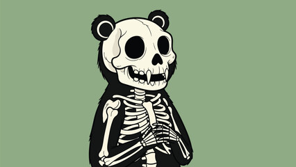 A distinctive illustration of a panda bear's skeletal structure revealed beneath its furry exterior, combining the animal's iconic black and white fur with visible bones and teeth. © Sadew