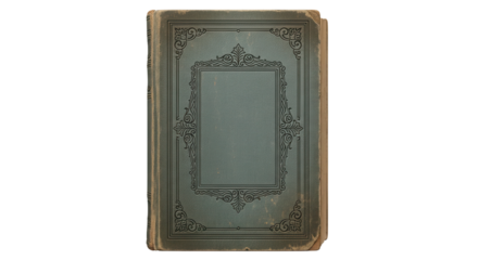 Vintage Teal Hardcover Book with Ornate Frame Design Isolated on White
