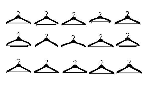 Organized closet black clothes hanger silhouette set flat vector illustration for home and lifestyle design