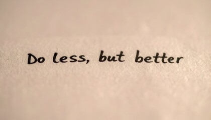Handwritten "Do less, but better" on textured white paper
