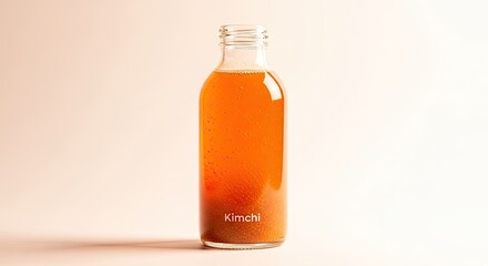 A Vibrant Bottle of Homemade Kimchi: Delicious Probiotic Food on Pastel Background