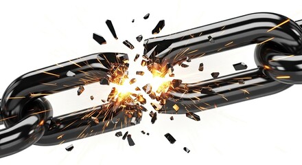 Breaking the chain: A symbol of freedom, strength and overcoming challenges displayed on white