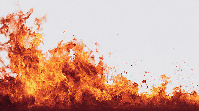 Fiery display of flames, burning brightly. The vibrant oranges and reds create a striking visual of conflagration