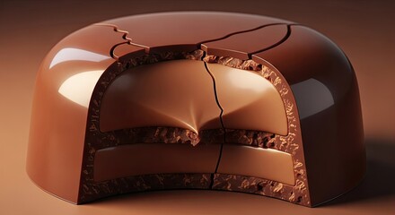 Detailed cross-section of a decadent chocolate candy showcasing its layers and creamy center