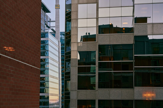 Nighttime View of Illuminated Office Windows in Calgary Downtown