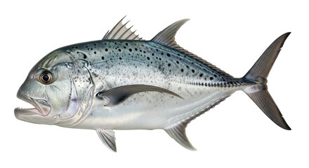 Fototapeta premium Isolated giant trevally caranx ignobilis fish showcasing distinctive silver coloration and black