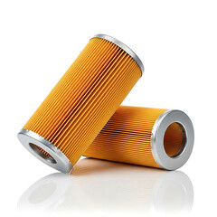 Two orange cylindrical oil filters with silver metal ends