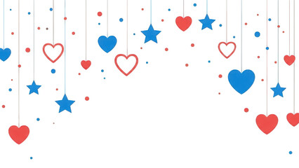 Colorful hearts and stars floating on transparent background